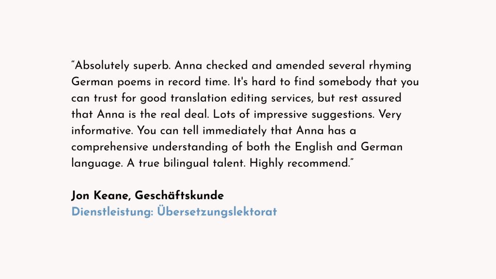 Testimonial des Geschäftskunden Jon Keane zur Dienstleistung Übersetzungslektorat:
